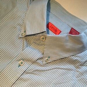 IZOD Men's Blue and White Striped Long Sleeve Shirt 100% Cotton 2XL